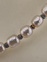 Vintage 1950’s Miriam Haskell Glass Pearl Necklace/ Chocker Rhinestone Pendant