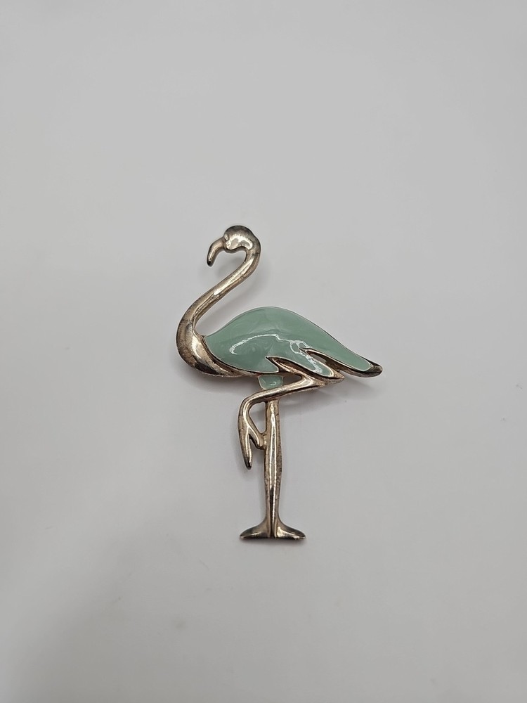 Vintage Aqua Blue Enamel Flamingo Brooch Pin Statement Brooch Miami