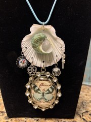 OOAK Handmade Whimsical Necklace Seashell Funky Butterfly Ocean Treasure Artisan