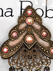 Vtg. Banana Bob Art Deco Style Dangle Earrings Pink Enamel Pink Rhinestones