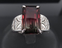 7.16ct Intense Watermelon Tourmaline & 0.15ct Diamond Platinum Ring, Size 7