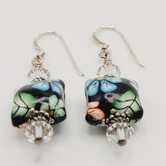 Polymer Clay Puffed Pillow Mold Colorful Floral 925 Silver Hook Pierced Earrings