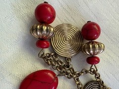 Vintage Red Bead Necklace w/ Spiral Discs – 17” + 2” Extender – Boho Statement 4