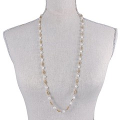Vintage Signed Revlon Gold Tone Ball & Faux Pearl Station Necklace 1980s 1990s
