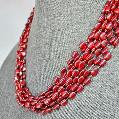 VINTAGE Plastic Beaded Burgundy Red Twisted Convertible Necklace Hong Kong