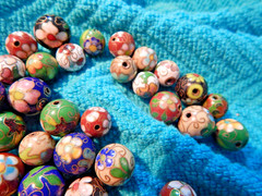 50 Antique Cloisonné Beads From Broken Necklace – 25 @ 9mm & 25 @ 12mm
