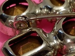 Fabulous Vintage Clear Glass Unique Brooch 9 Foilback Cabachons 1.5in