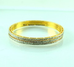 Natural Rosecut Diamond Pave 925 Sterling Silver Diamond Bangles 4 Pieces Set