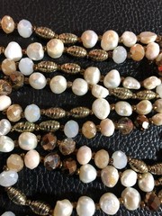 Cultured Freshwater Pearl Endless Strand Necklace Gold Bronze Crystal Beads 6018