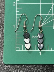 Vintage 1.5” Silver Hematite Gemstone Heart Beaded Dangle Earrings