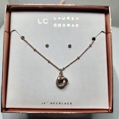 Vintage Knot Pendant Rose Goldtone 16″ Necklace Stud Earrings Lauren Conrad NEW