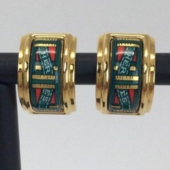 Hermes Vintage Cloisonne’ Luxury Enamel Gold Tone Clip on Earrings