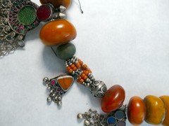 Art: Vintage Large 32″ Amber & Silver Berber Necklace from Morocco Lot A
