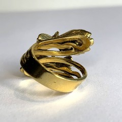 Vintage Gold Tone Leaves Clear Rhinestone Bypass Cocktail Ring Size 6.25