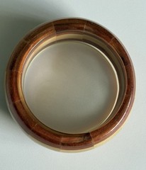 Vintage Wood & Clear Lucite Wide Chunky Bangle Bracelet 8.5in Ladies 94g