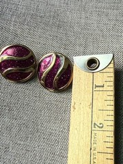 Vintage Avon Enamel Clip Earrings Round Deco Purple Gold Tone Y2K 80s 90s Career