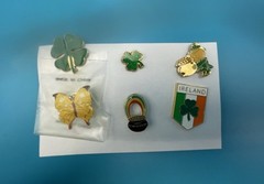 Vintage~Lapel Pin~Clutch Back~Set of 6~Clovers~Pot of Gold~Butterfly~Ireland~HTF