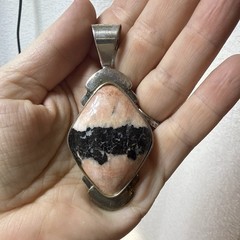 Jay King Pendant Black Pink Stone Chunky Geometric Artsy 30g Sterling Silver