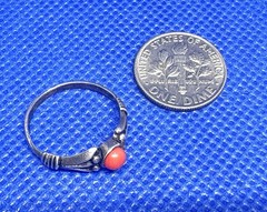 A24 Antique Filigree 925 Silver Ring size 5.25 Red Coral 1920s Italy