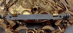 Reminiscence Brooch France, 3 1/8” Long x 2” Tall ~ Gold Tone ~ Black Onyx Stone