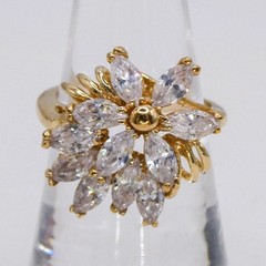 Vintage Yellow Gold Plated Marquis Spray Coctail Sz 6 Womens Statement Ring