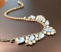 Vintage Pastel Blue/White Pearlized Stones/Rhinestone Necklace