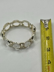 Vintage Silver Tone Large Clear Lucite Faceted Beads Stretch Cuff Bracelet 3”
