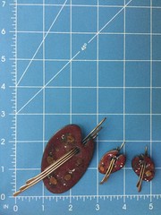 Vintage Matisse Brooch and Earring Set Copper Enamel Painter Palette Art Clip On