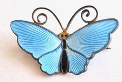 Vintage David Andersen Norway Sterling Blue Enamel Butterfly Brooch Pin 1.25 in