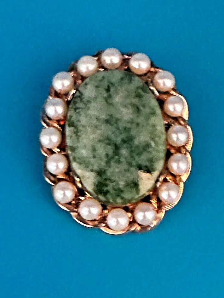 H.G. Brooch/Pendant Vintage 1/20 12K GF Green Tourmaline Stone Faux Pearl