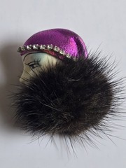 2 Lot Vintage Real Fur Mink Pin Brooch Lady Face Profile HAN SHIN (1) marked