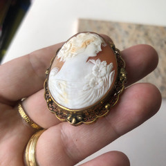Beautiful Shell Cameo Brooch / Pendant , Vintage or Antique, Filagree Bezel