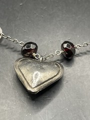 Vintage J&I Sterling Silver Puffy Heart W Amethyst And Milky Quartz Necklace