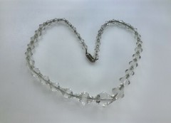 Vintage Graduated Clear Faceted Cut Czech Crystal Bead Strand Necklace 16” Chain