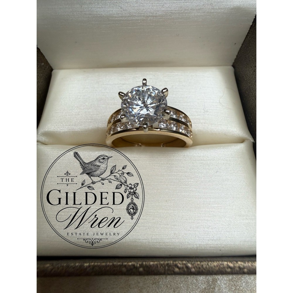 14K Gold Diamonique Simulated Diamond Engagement Ring Vintage 2 Ct Solitaire