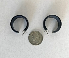 Pair of Vintage Bakelite Pierced Hoop Earrings Dark Blue Color