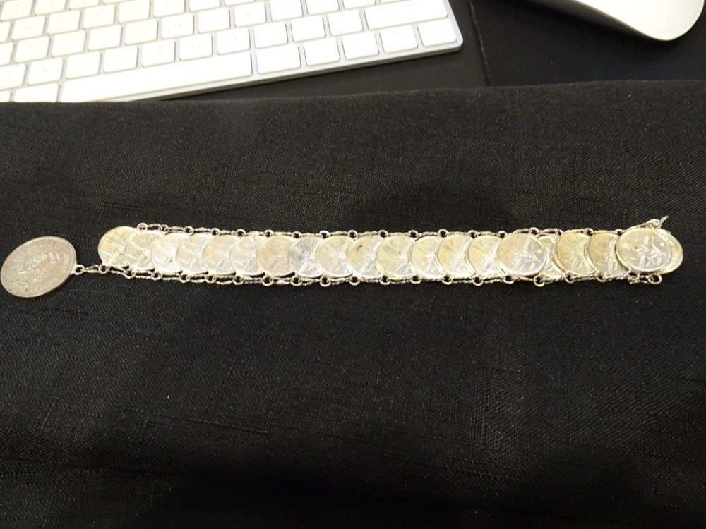 # 654- VINTAGE MEXICO COIN BRACELET-21 REAL COINS