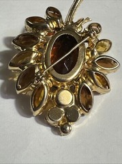 JULIANA Brooch D&E Book Piece Orange & Root Beer Rhinestones Gold Leaves Vintage