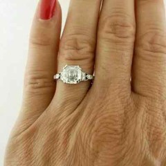 Art Deco Style Asscher Cut Lab Created Diamond Engagement Ring 14K White Gold FN