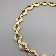Brutalism Modern Brushed Gold Tone Chunky Funky Necklace 56″ Vintage Club 1950’s