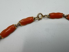 Vintage Orange Enamel Link Necklace Gold Tone Spring Ring Clasp 15.5”