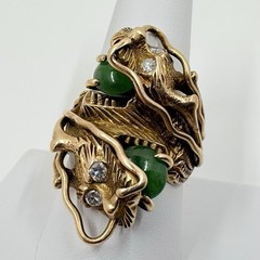 Antique Victorian 14K Gold Jade & Diamond Chinese Dragon Bypass Ring by Nosey