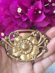 Vintage Large Gold Tone Art Nouveau Style Floral Brooch Sash Pin 3.5 X 2 1/4″
