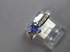ESTATE .48CT DIAMOND & AAA TANZANITE 14K WHITE GOLD 3D TRILLION & ROUND FUN RING