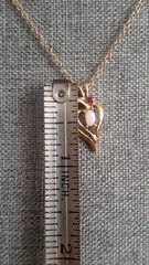 Vintage Opal & Red Gemstone Half Heart Pendant necklace. Gold Tone. 18 In.
