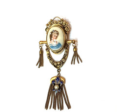 Victorian Revival Hand Paint Limoges FRANCE Brooch Pendant Enamel 1940s