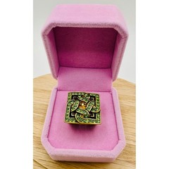 LA Vintage Green Orange Crystal Celtic Square Statement Ring Gold Tone Size 6