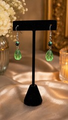 Vintage Coro Green Faceted Crystal Drop Dangle Earrings – Silver Tone