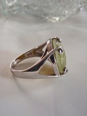 Vintage Designer Faceted Prehnite Cocktail Statement Ring Size 9 Sterling Silver