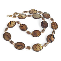 VTG Chunky Artisan Amber Art Glass Beaded Boho Statement Necklace 20″